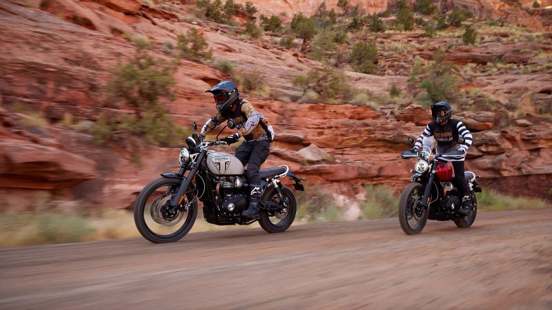 2024 Triumph Scrambler 1200 X adventure motorcycle with 1200cc twin, Marzocchi forks, TFT screen and LED lights.