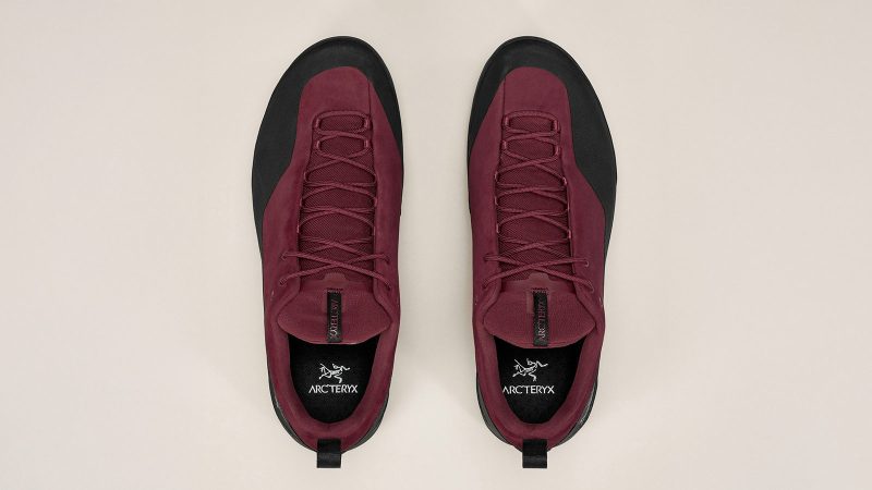 The Arc'teryx Konseal hybrid approach shoe with Vibram XS Flash 2 outsole, carbon fiber midsole, and durable Nubuck leather upper for alpine terrain.