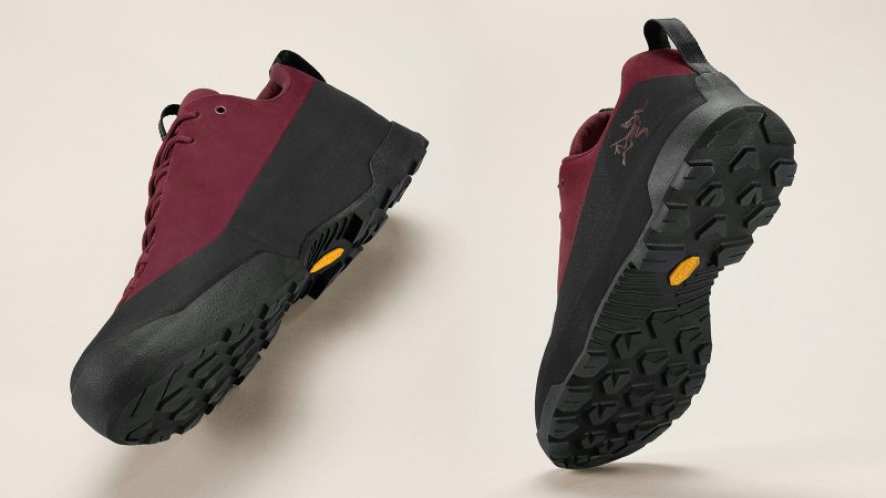 The Arc'teryx Konseal hybrid approach shoe with Vibram XS Flash 2 outsole, carbon fiber midsole, and durable Nubuck leather upper for alpine terrain.