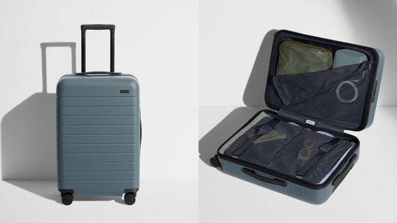 Away’s Long Weekend Bundle features The Bigger Carry-On, Everywhere Bag, and Large Toiletry Bag in sleek, minimalist design, perfect for stylish travel.