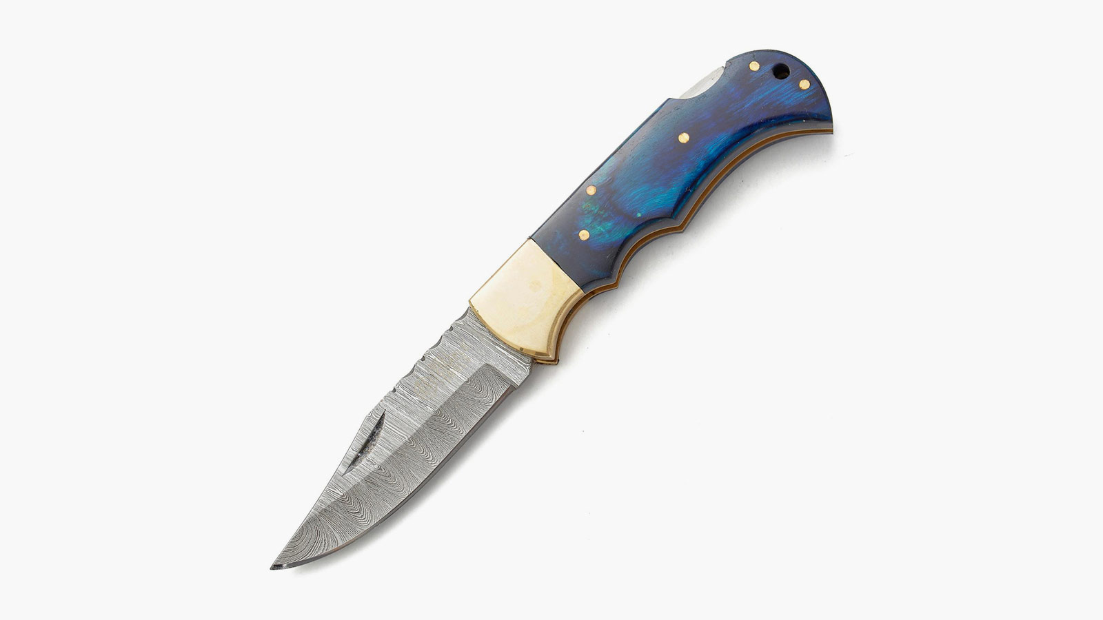 Rill Simple Tools Damascus knife with blue handle and brass accents, standout in the Best EDC Knives for Men 2025.