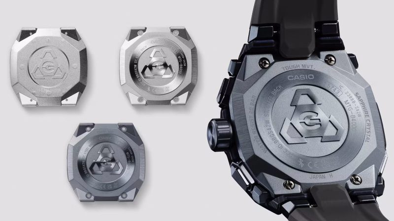 Casio MT‑G B4000 blue‑gray watch showcasing a layered carbon‑fiber case, stainless steel bezel, rugged Dual Core Guard structure, and tech controls.