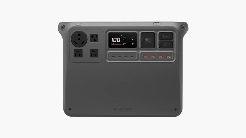 DJI Power 2000 modular portable power station featuring a 2048Wh LFP battery, drone charging ports, solar input, RV outlet, and a rugged all-terrain design.