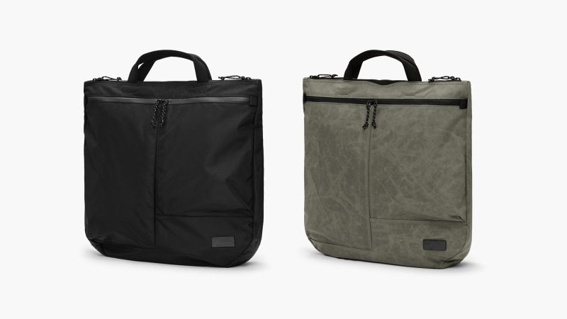 D_B_ Utility Tote 32L with recycled materials, front zip pockets, laptop sleeve, and adjustable strap for commuting, travel, and cycling use.