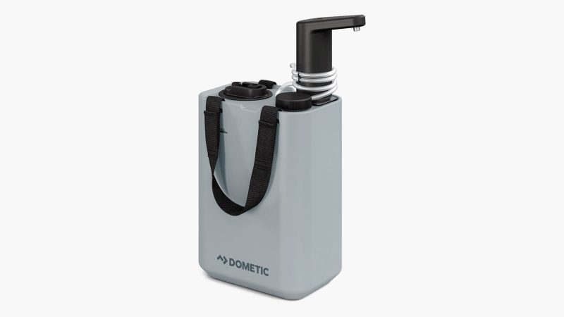 Dometic GO Hydration Faucet dispenses water, showcasing its sleek self‑powered tap for outdoor adventures.