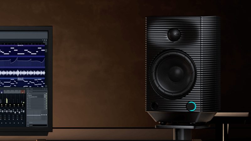 FiiO SP5 active desktop speakers with dual power supplies, multiple inputs, and high-end woofer and tweeter drivers for studio-grade sound.