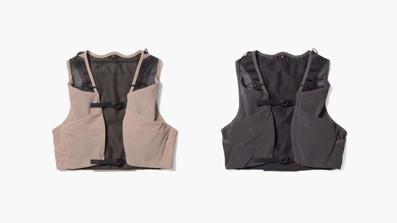 Goldwin 0 Performance Capsule with trail-inspired shirts, shorts, compression tights, and a minimalist trail pack, designed for summer trail running.