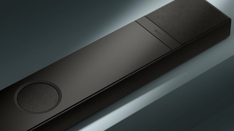 The sleek KEF XIO Dolby Atmos soundbar features six Uni‑Q MX drivers, four bass radiators, and a slim design, built for immersive movie and music sound.