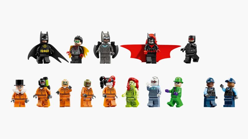 LEGO Arkham Asylum™ set displayed with gothic-inspired architecture, brick-built minifigure cells, iconic DC villains, and detailed interiors—ideal for Batman fans and LEGO collectors.