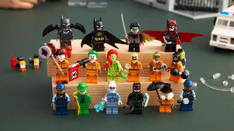 LEGO Arkham Asylum™ set displayed with gothic-inspired architecture, brick-built minifigure cells, iconic DC villains, and detailed interiors—ideal for Batman fans and LEGO collectors.