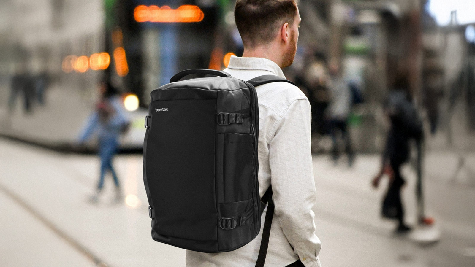 Tomtoc Navigator-T66 — a 40L travel backpack and one of the best minimalist backpacks for men in 2025.