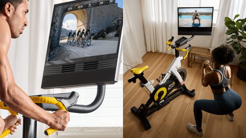 NordicTrack Tour de France indoor exercise bike with incline/decline simulation, iFIT compatibility, smart resistance, and pro training features.