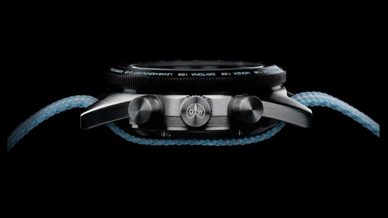 Ollech & Wajs RALLYCHRON Coupe des Alpes chronograph watch with Alpine blue dial, Valjoux 7753 movement, limited to 56 pieces, Swiss-made racing timepiece.