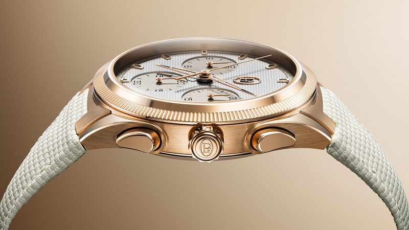 The Parmigiani Fleurier Tonda PF Sport Chronograph Rose Gold Sandstone features a guilloché dial, COSC-certified movement, and a Mediterranean-inspired rubber strap.