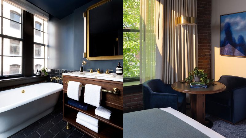 Populus Seattle Hotel showcases sleek minimalist architecture with floor-to-ceiling windows, natural materials, and panoramic views—perfect for modern travelers seeking smart luxury and design-forward accommodations.