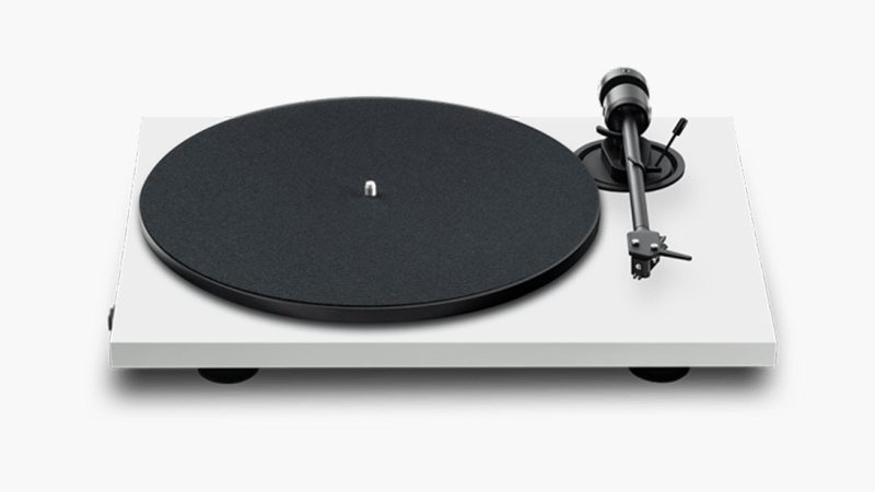 The Pro-Ject E1.2 turntable features an aluminum platter, a carbon tonearm, and a minimalist design, for high-fidelity vinyl playback.