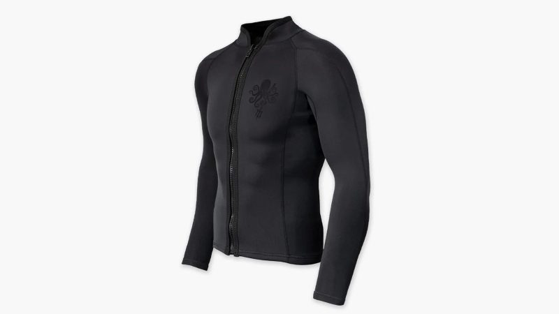 Prometheus Design Werx Waterman Jacket in Maritime Black, 1mm limestone-based neoprene zip-up for kayaking, snorkeling, and outdoor water adventures.