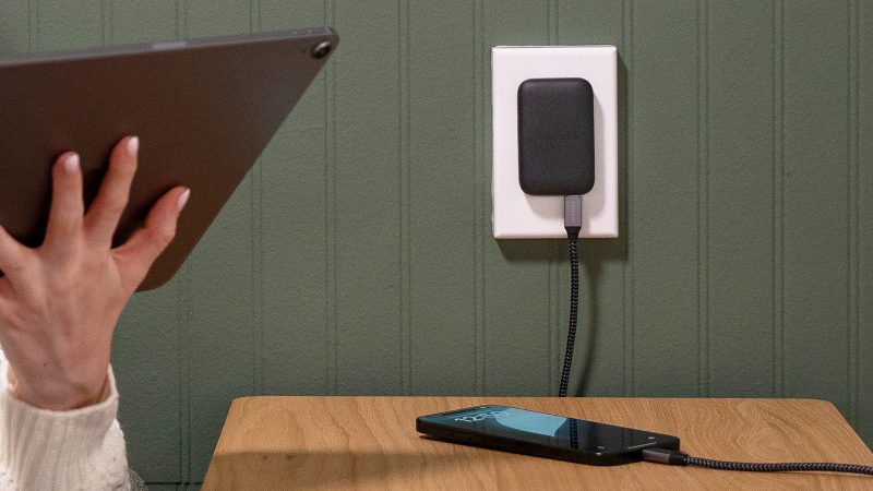 The Satechi OntheGo 67W Slim Wall Charger with dual USB-C ports, GaN technology, ultra-slim design, and foldable prongs for fast, travel-ready charging.