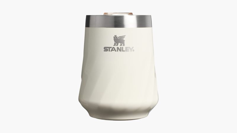 Stanley Reserve Wine Tumbler with splash-proof lid, insulated stainless steel, stackable design, and sleek textured finish in assorted vibrant colors.