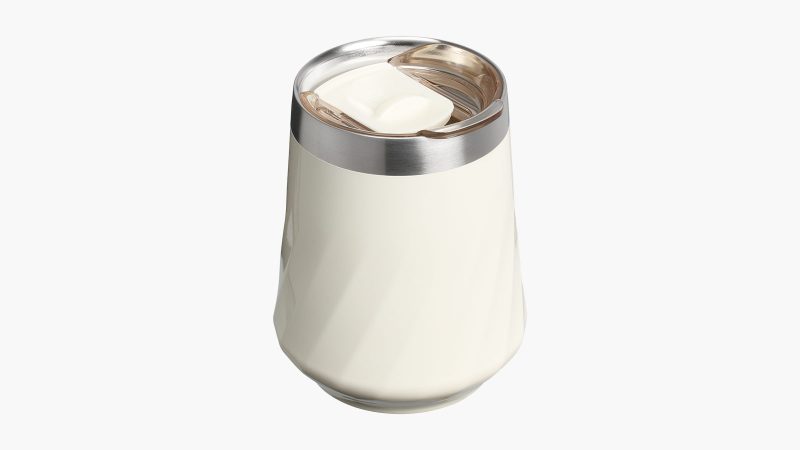 Stanley Reserve Wine Tumbler with splash-proof lid, insulated stainless steel, stackable design, and sleek textured finish in assorted vibrant colors.