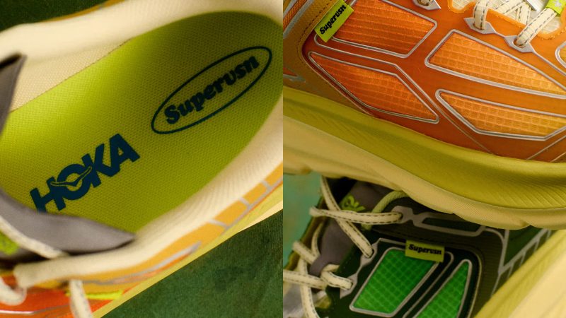 Supervsn x HOKA Clifton One9 sneaker collaboration featuring LA streetwear-inspired design with trail-ready comfort and HOKA’s signature cushioned sole.