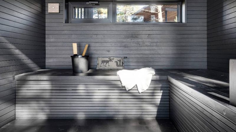 Scandinavian-off‑grid island retreat: Corten-steel homes, sauna, sunken terrace, nestled pine & rugged Baltic shoreline.