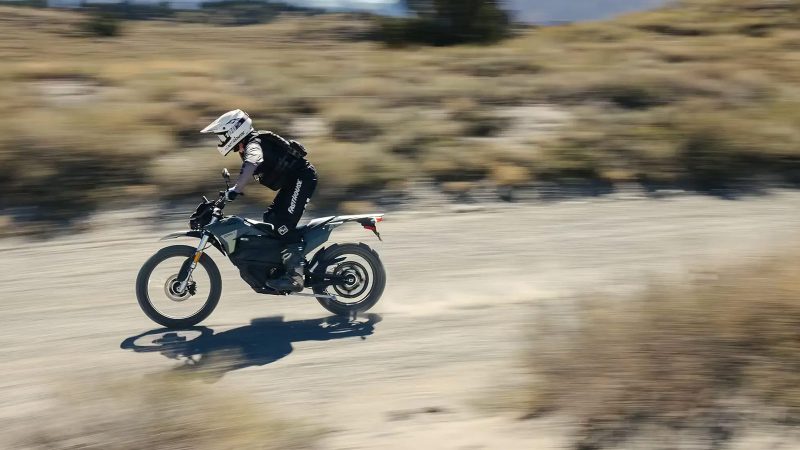 Zero FX electric motorcycle with aggressive off-road styling, high-torque electric motor, minimalist frame, and dual-sport tires built for dirt and street.