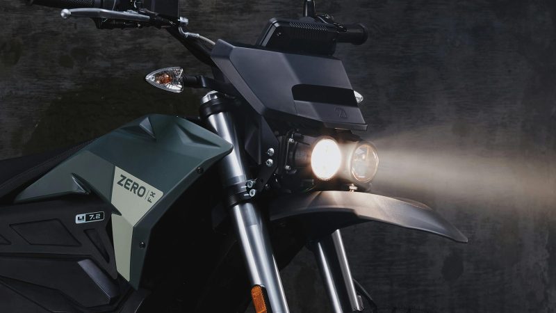 Zero FX electric motorcycle with aggressive off-road styling, high-torque electric motor, minimalist frame, and dual-sport tires built for dirt and street.
