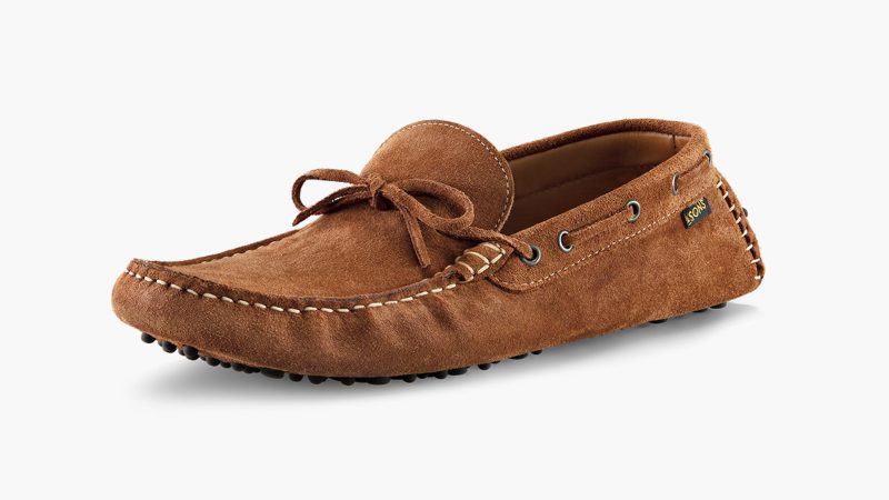 &SONS Desert Moccasin in tan suede, hand-stitched with moccasin construction, calf leather lining, and lightweight stitched outsole—capturing mid-century driving style with modern comfort.