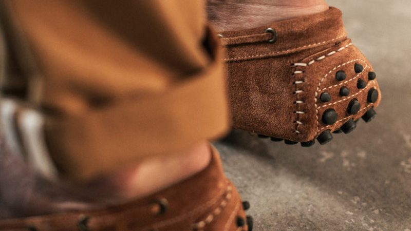 &SONS Desert Moccasin in tan suede, hand-stitched with moccasin construction, calf leather lining, and lightweight stitched outsole—capturing mid-century driving style with modern comfort.