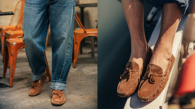 &SONS Desert Moccasin in tan suede, hand-stitched with moccasin construction, calf leather lining, and lightweight stitched outsole—capturing mid-century driving style with modern comfort.