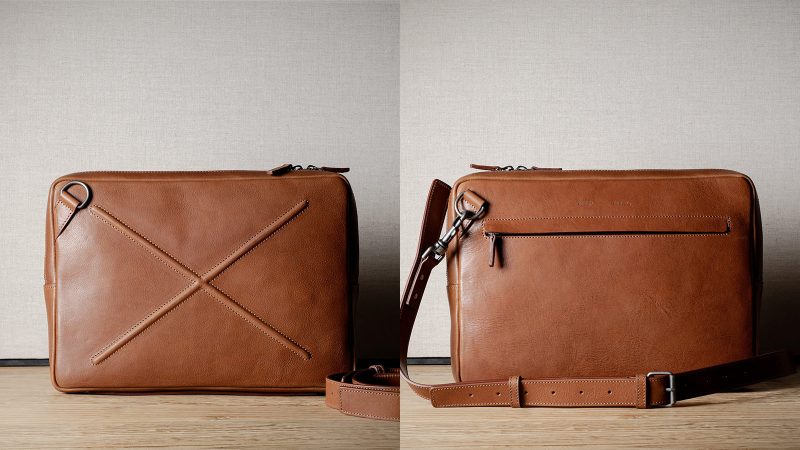 The Hardgraft Flat Pack slim leather cross-body bag boasts Italian craftsmanship, a wool lining, and a minimalist design, making it perfect for everyday tech and essentials.