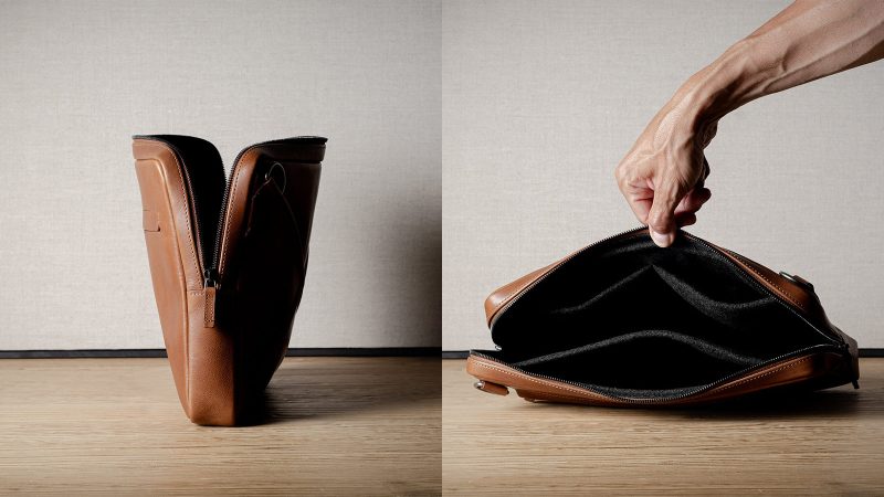 The Hardgraft Flat Pack slim leather cross-body bag boasts Italian craftsmanship, a wool lining, and a minimalist design, making it perfect for everyday tech and essentials.