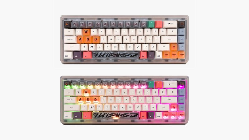 100 Thieves x Higround Vantage mechanical keyboard with custom keycaps, bold graphics, and pro-level performance design.