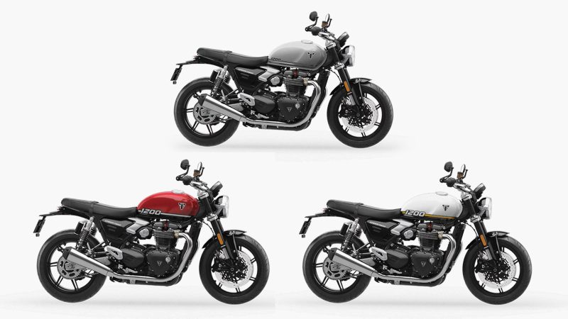 2025 Triumph Speed Twin 1200 showcases Marzocchi inverted forks, retro styling, and modern brushed aluminum details.