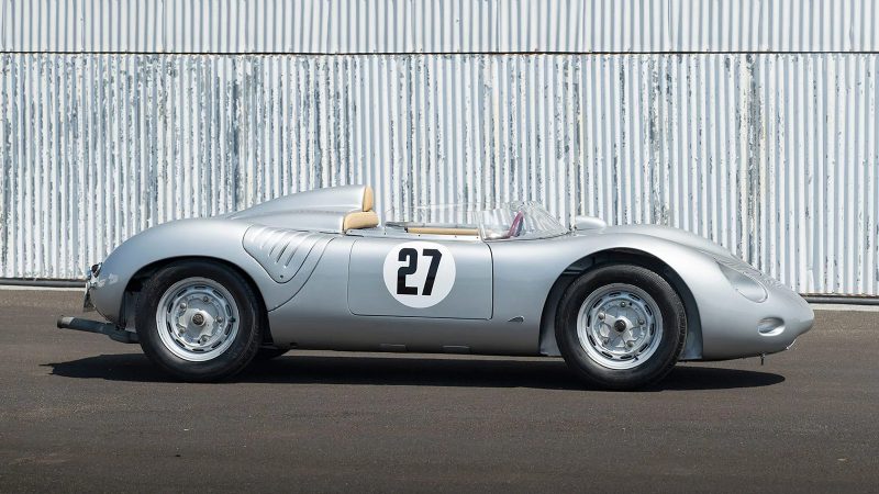 1959 Porsche 718 RSK Spyder chassis 023, restored Austrian street-legal racer with four-cam engine and Wendler bodywork, headed to auction.