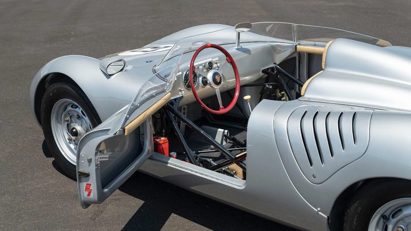 1959 Porsche 718 RSK Spyder chassis 023, restored Austrian street-legal racer with four-cam engine and Wendler bodywork, headed to auction.