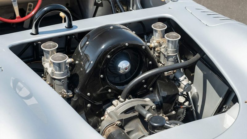 1959 Porsche 718 RSK Spyder chassis 023, restored Austrian street-legal racer with four-cam engine and Wendler bodywork, headed to auction.