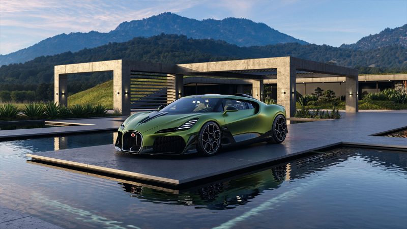 The Bugatti Brouillard is a one-off hypercar from the Solitaire division, featuring a carbon-fiber body, a W-16 engine, and a bespoke interior inspired by Ettore Bugatti’s favorite horse.