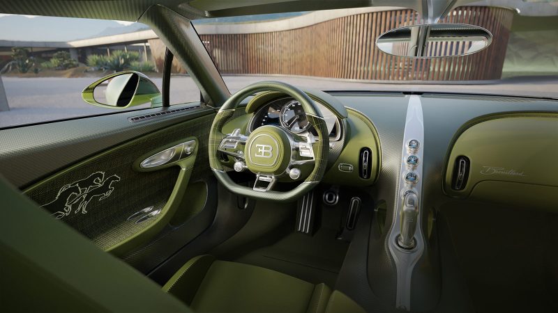The Bugatti Brouillard is a one-off hypercar from the Solitaire division, featuring a carbon-fiber body, a W-16 engine, and a bespoke interior inspired by Ettore Bugatti’s favorite horse.