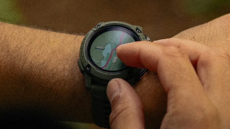 Coros Nomad smartwatch with rugged polymer and aluminum build, MIP display, dual-frequency GPS, Adventure Journal app integration, and 50-hour GPS battery life.