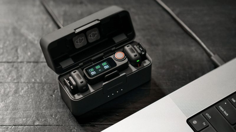 DJI Mic 3 compact wireless microphone system with touchscreen receiver, built-in recording, and pro-level audio performance in a mini-sized design.