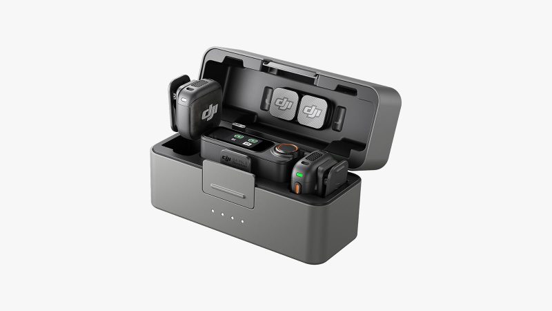 DJI Mic 3 compact wireless microphone system with touchscreen receiver, built-in recording, and pro-level audio performance in a mini-sized design.