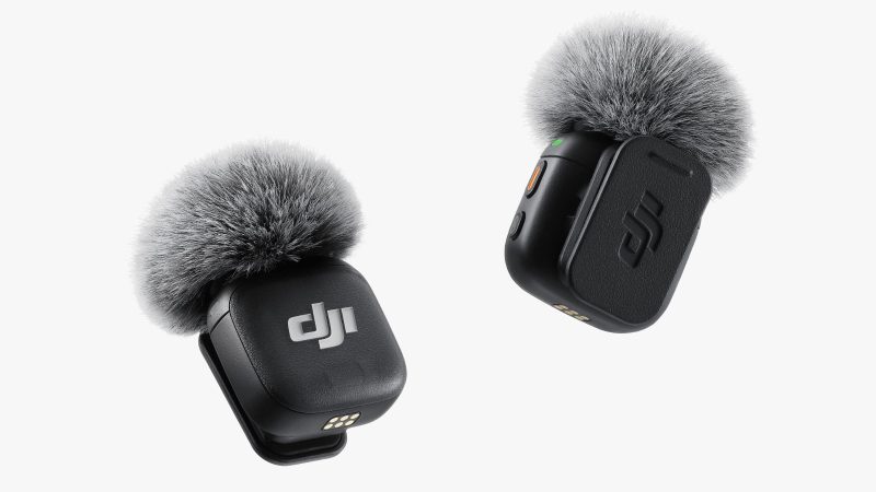 DJI Mic 3 compact wireless microphone system with touchscreen receiver, built-in recording, and pro-level audio performance in a mini-sized design.