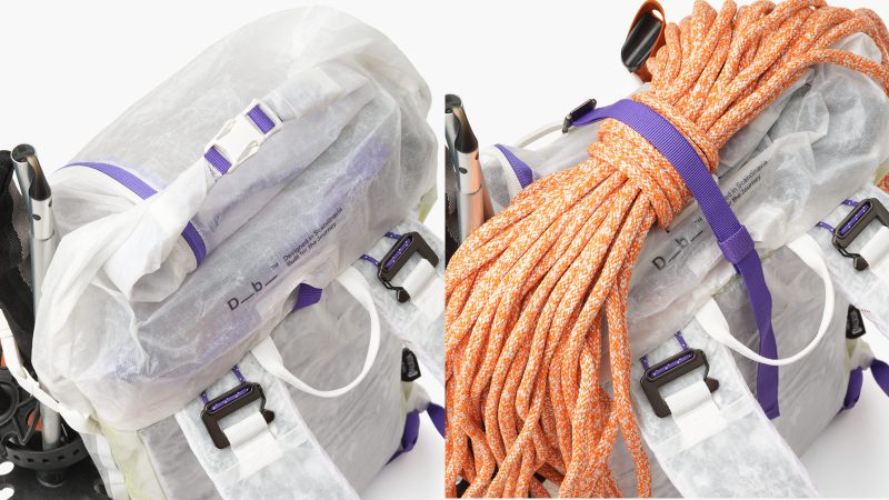 D_b_ Weigh Lighter Backpack 25L in ALUULA Graflyte™ fabric showcasing ultralight alpine design with ski carry straps and durable mountaineering build.