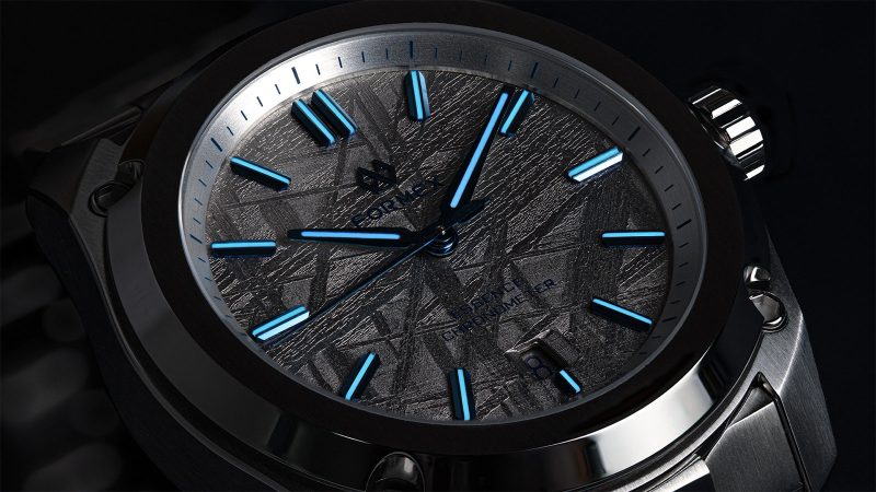 Formex Essence FortyOne Space Ghost watch featuring a 41mm stainless steel case, meteorite dial, COSC-certified automatic movement, and micro-adjustable bracelet.
