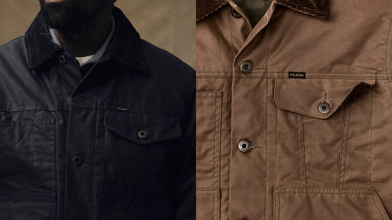 Filson Insulated Short Cruiser Jacket in waxed cotton with PrimaLoft insulation, corduroy lining, and rugged utility pockets.