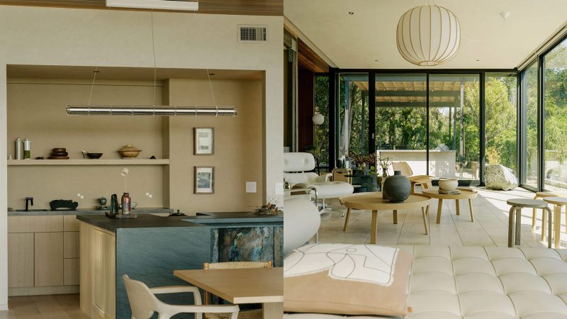 Glass Ridge House by OWIU Design featuring expansive glass walls, koi pond entry, and serene East-meets-West architectural details.
