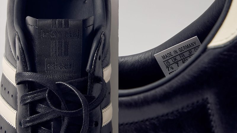 Kith x Adidas Superstar Black Tie 2.0 sneaker in premium black leather with waxed laces and dress shoe-inspired detailing.