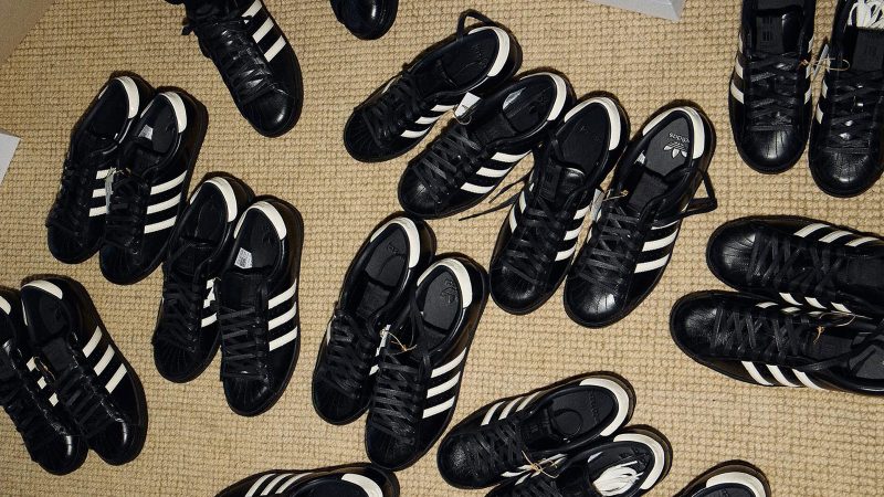 Kith x Adidas Superstar Black Tie 2.0 sneaker in premium black leather with waxed laces and dress shoe-inspired detailing.